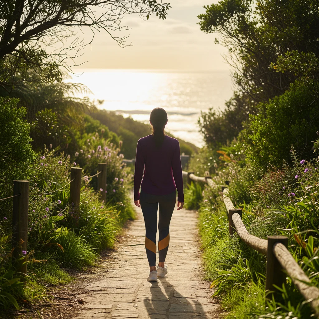 Active lifestyle - plant-based food supplement for active adults on coastal path